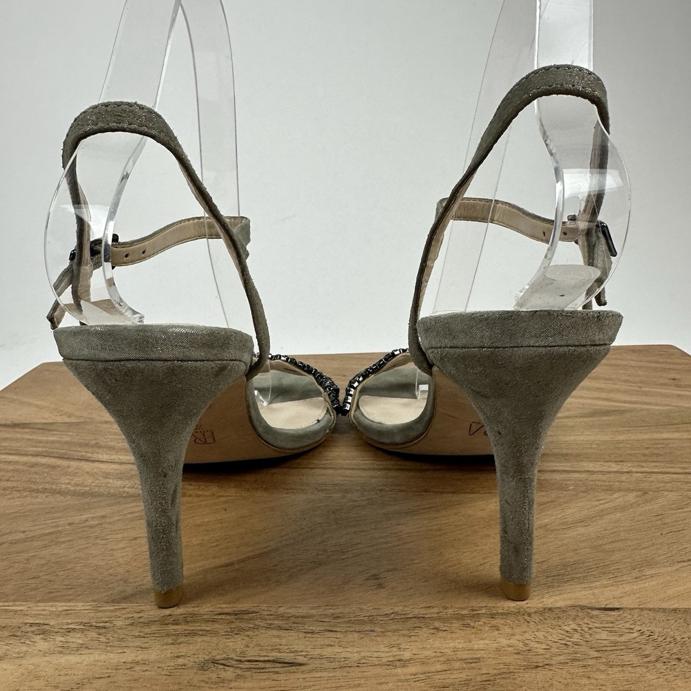 Womens Pelle Moda PM Rois Silver Suede Rhinestone Strappy Heels Size 7.5 M EUC‎ - Picture 4 of 10